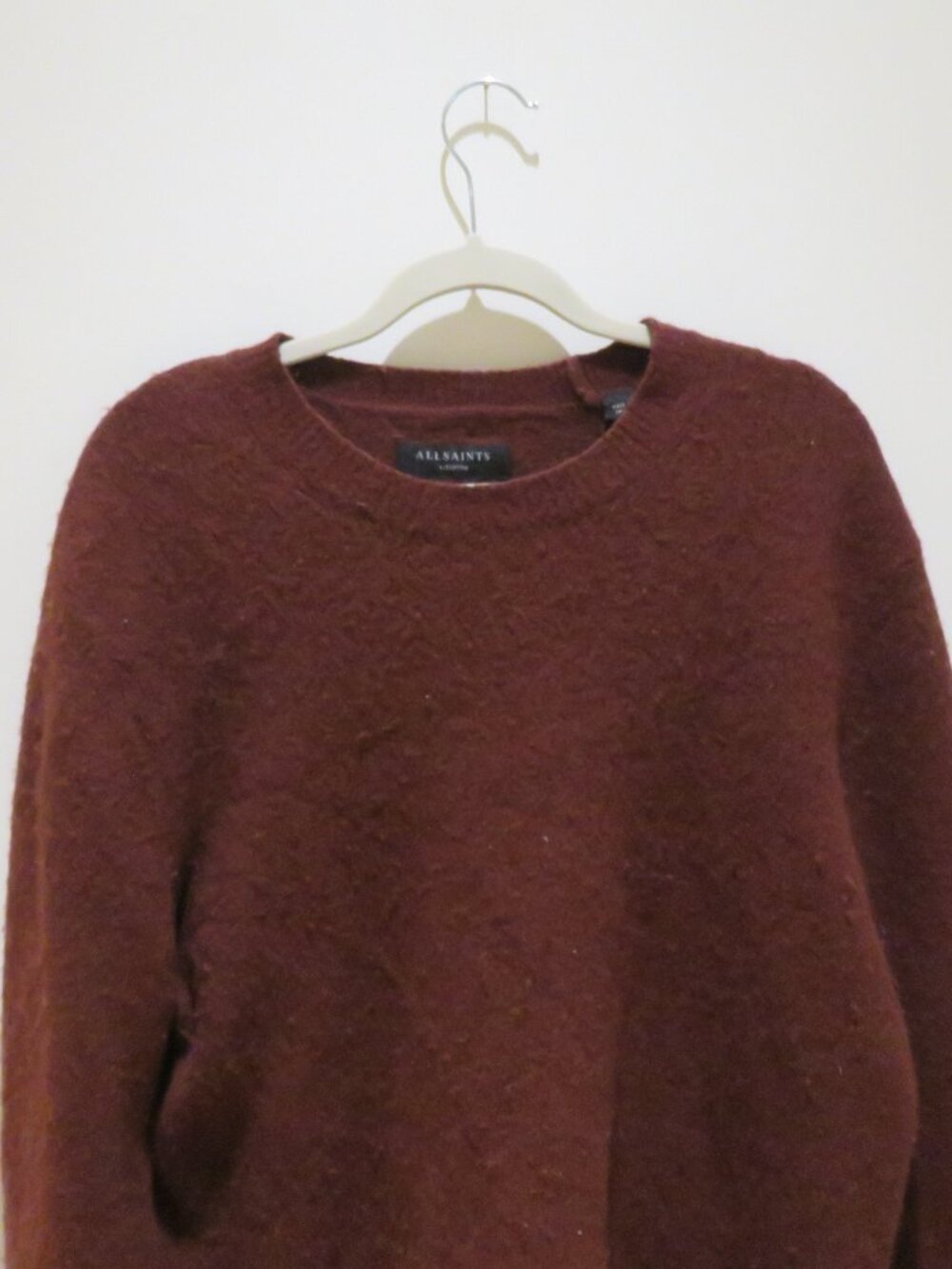 ALL SAINTS Hawk Crew Sweater Wool Yak Blend Burgundy Men's Medium Minimalist - Picture 3 of 12